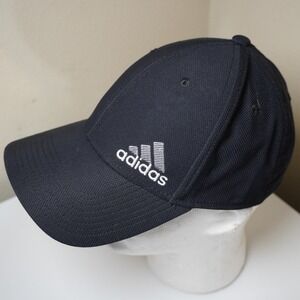Adidas Flex Fit Baseball Cap Black White Logo Performance Athletic